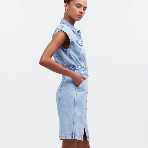 Madewell NWOT Denim Cap-Sleeve Shirtdress in Aquino Wash Size 8 - Picture 3 of 10